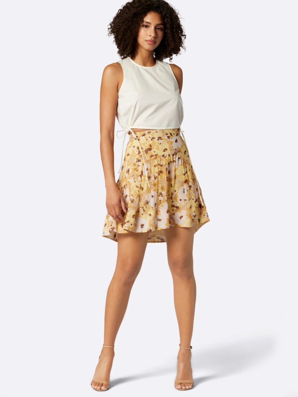 JOIE Lesly Amber Gold Yellow Floral Silk Chiffon Flowy Mini Skirt, Size 6